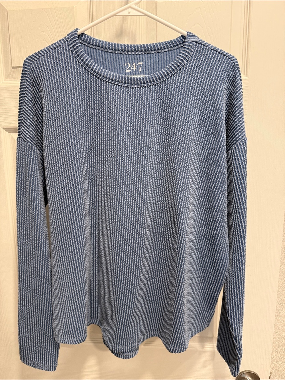 Women's Light Blue Ribbed Crewneck Sweater